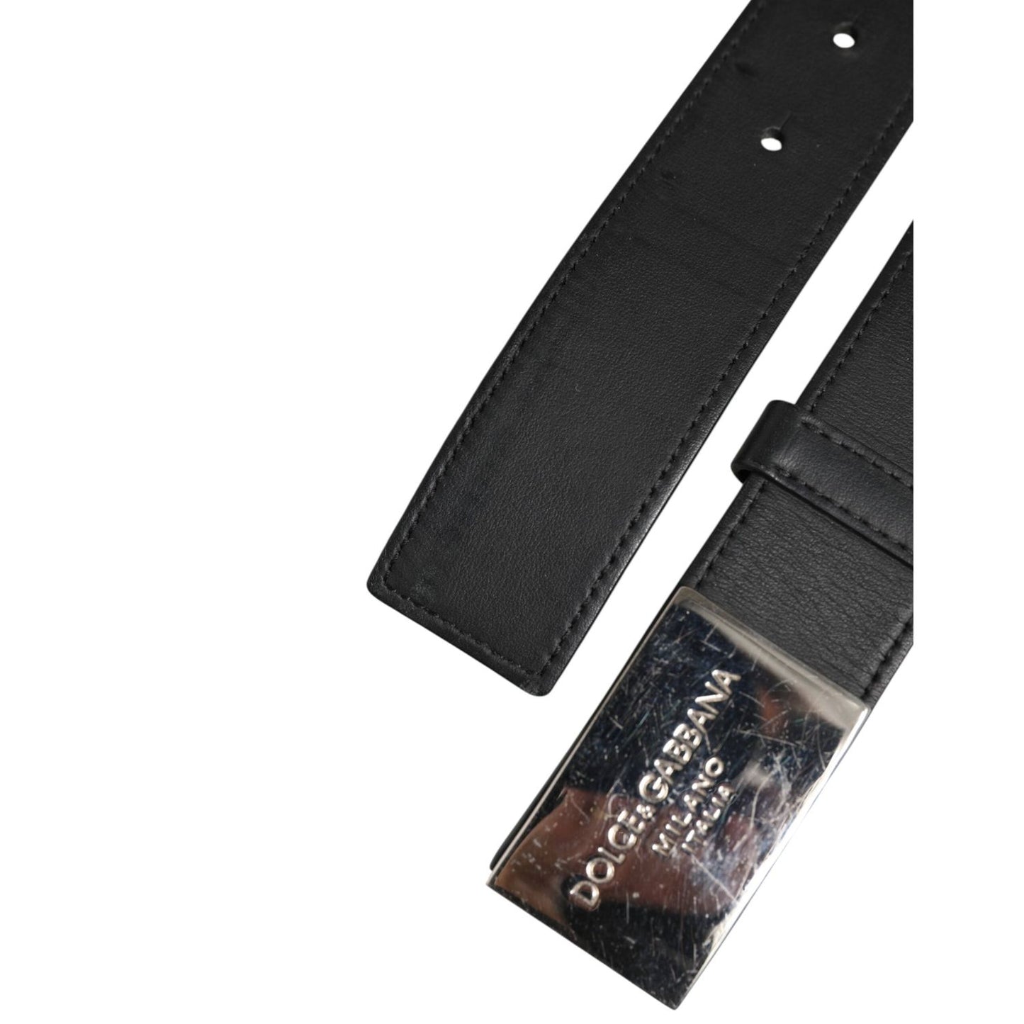 Dolce & Gabbana Black Leather Classic Metal Logo Buckle Belt BEL9491-90