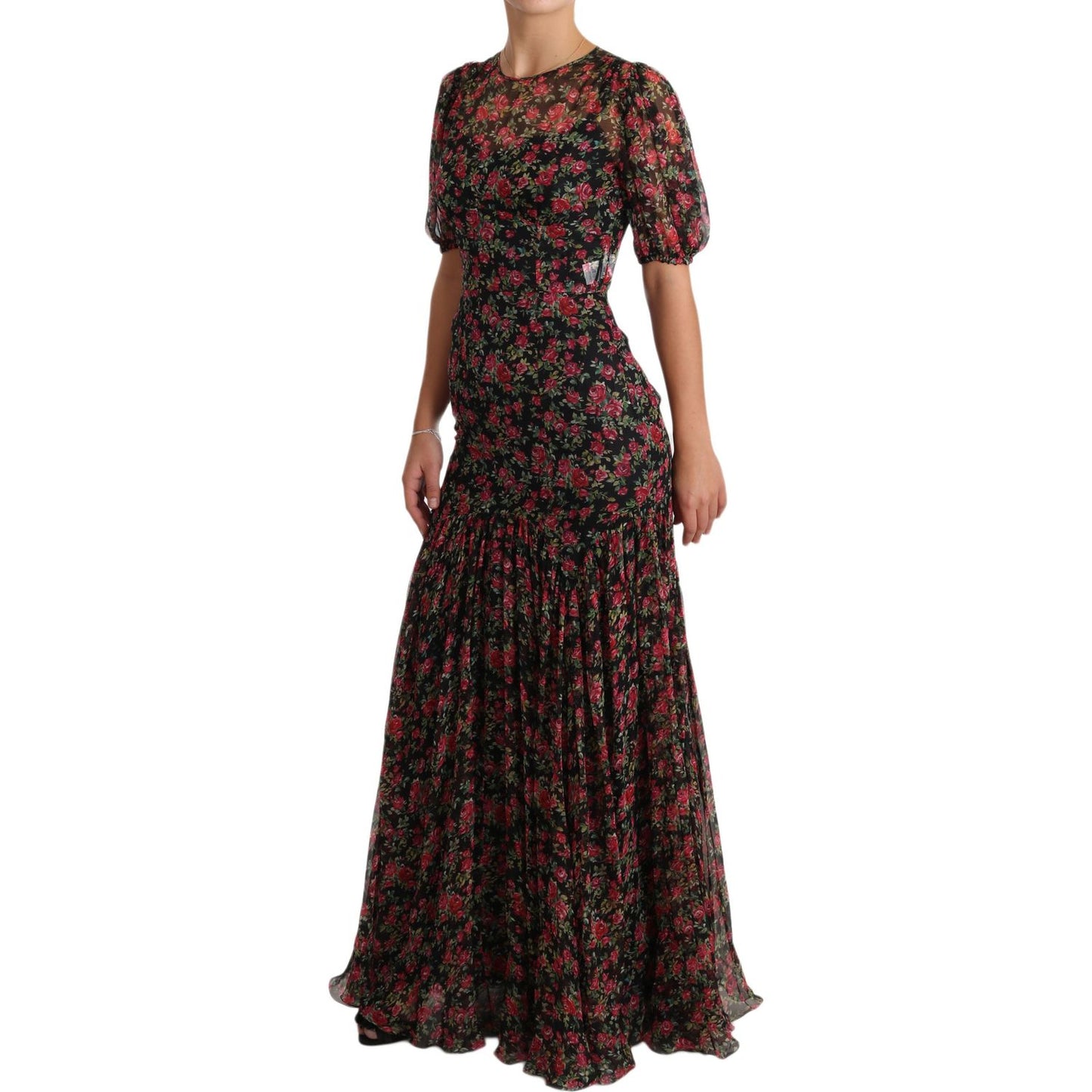 Dolce & Gabbana Black Floral Roses A-Line Shift Gown Dress DR1904-38