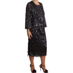 Dolce & Gabbana Black Sequined Long Sleeve Shift Midi Dress DR1929-42