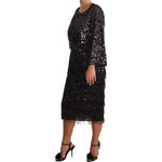 Dolce & Gabbana Black Sequined Long Sleeve Shift Midi Dress DR1929-42
