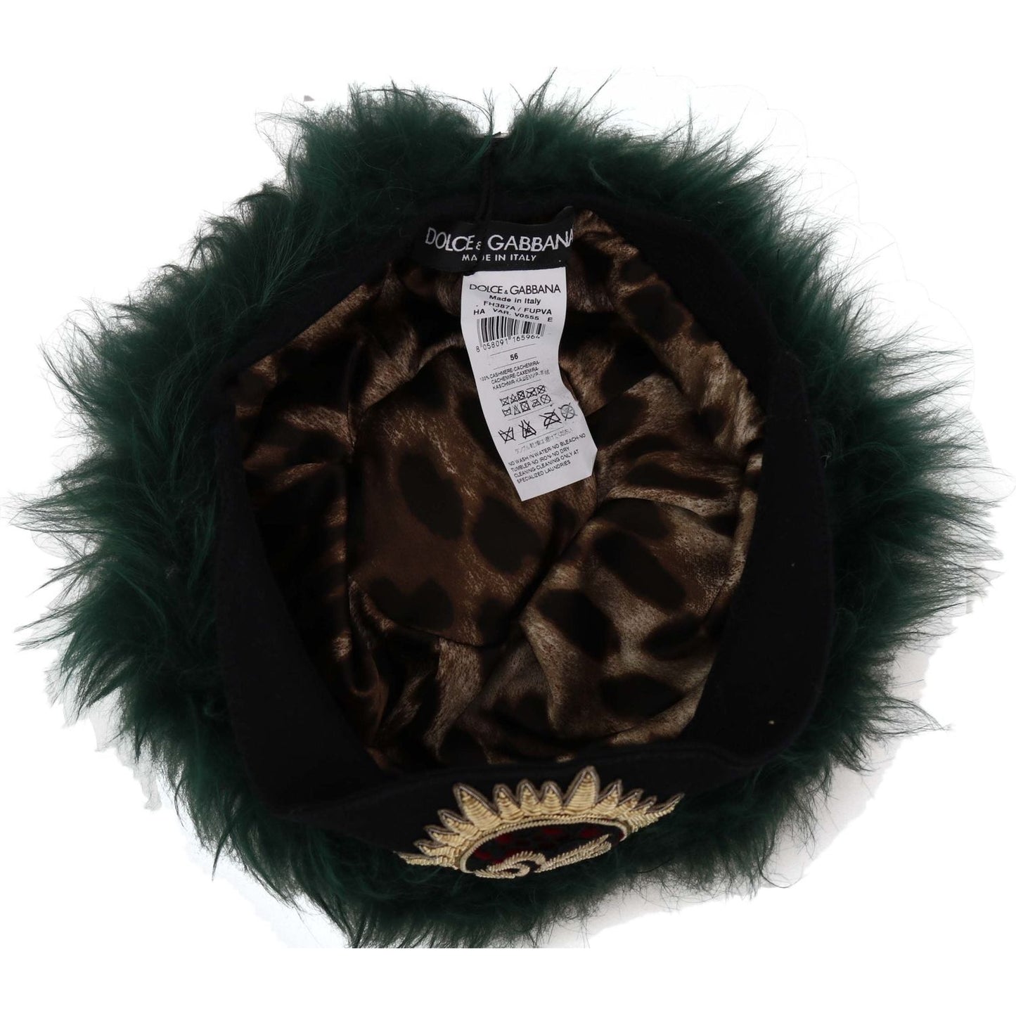 Dolce & Gabbana Green Fur DG Logo Embroidered Cloche Hat HAT70209-56