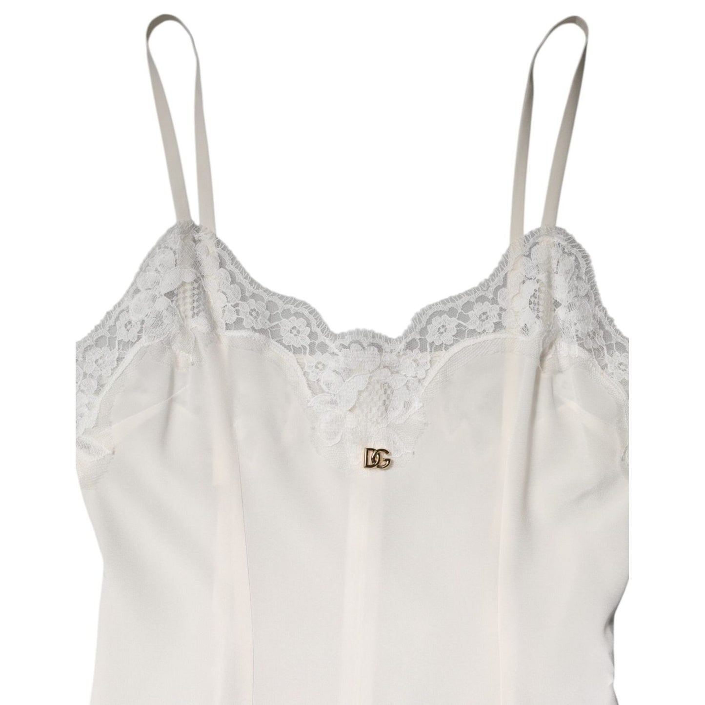 Dolce & Gabbana White Lace Gold DG Logo Silk Dress Sleepwear DR81793-40