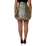 Dolce & Gabbana Blue Floral Jacquard Tasseled Mini Skirt