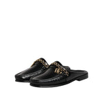 Dolce & Gabbana Black Leather DG Chain Embellished Sandals Shoes