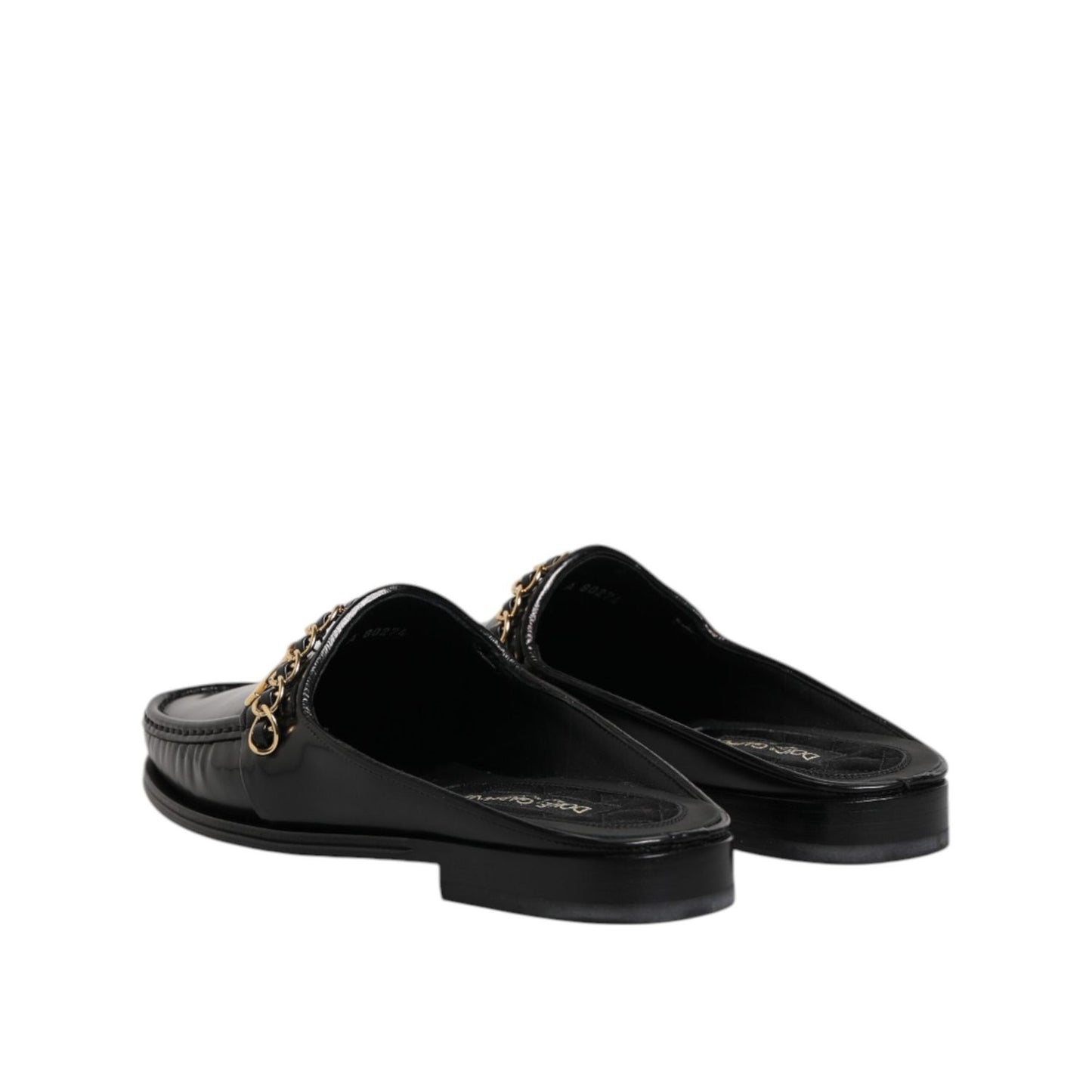 Dolce & Gabbana Black Leather DG Chain Embellished Sandals Shoes