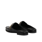 Dolce & Gabbana Black Leather DG Chain Embellished Sandals Shoes