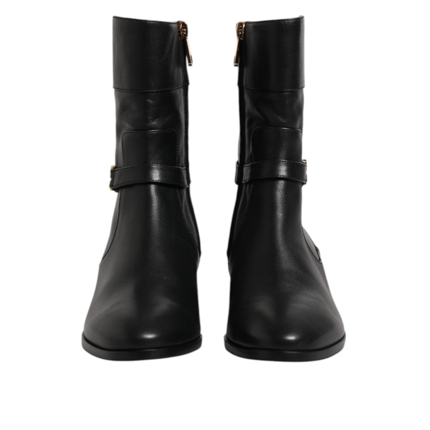 Dolce & Gabbana Black Leather Flats Logo Short Boots Shoes LA12715-37.5