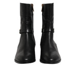 Dolce & Gabbana Black Leather Flats Logo Short Boots Shoes LA12715-37.5