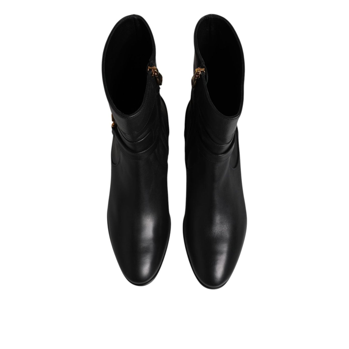 Dolce & Gabbana Black Leather Flats Logo Short Boots Shoes LA12715-37.5