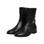 Dolce & Gabbana Black Leather Flats Logo Short Boots Shoes LA12715-37.5