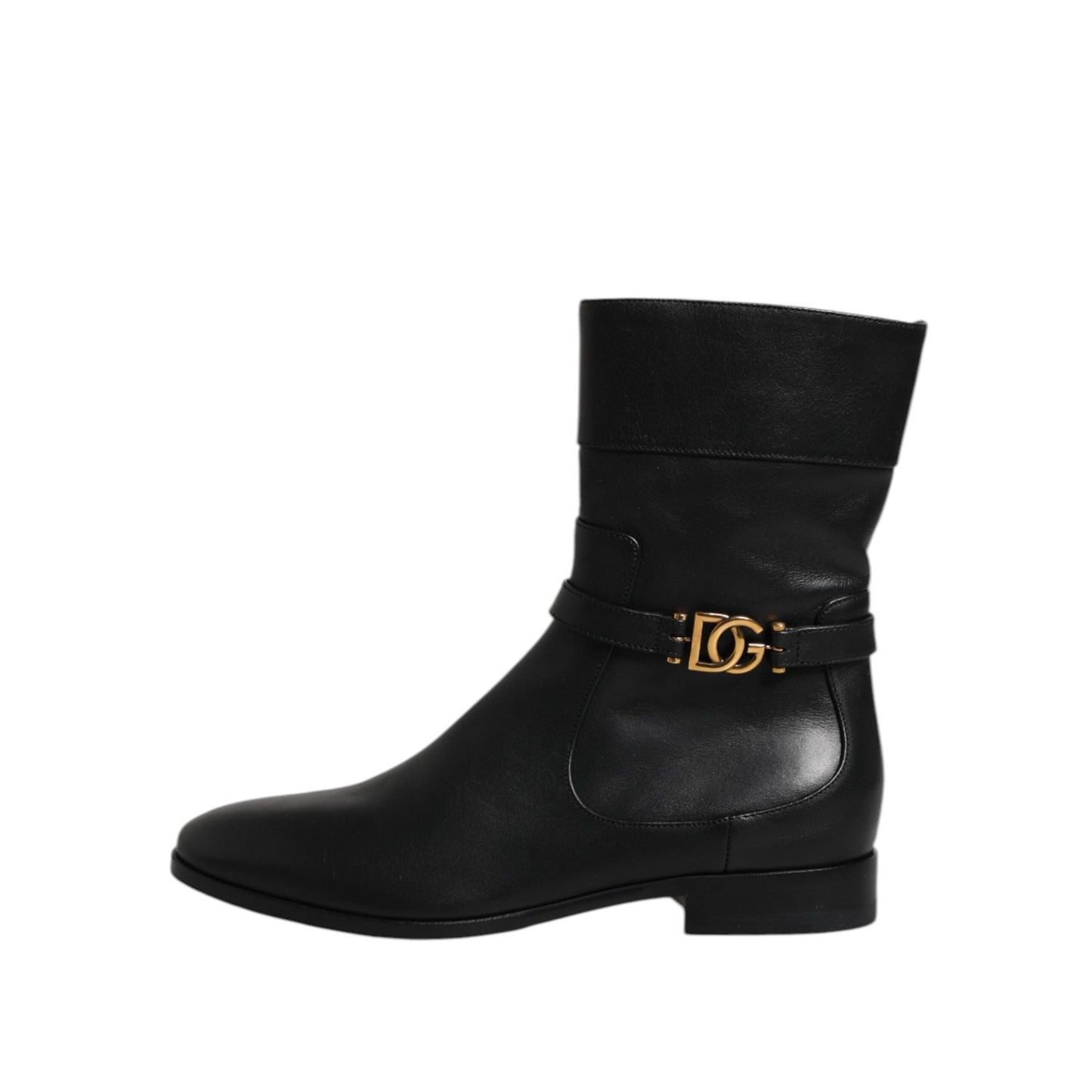 Dolce & Gabbana Black Leather Flats Logo Short Boots Shoes LA12715-37.5