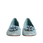 Dolce & Gabbana Blue Lace Crystal Ballet Flats Loafers Shoes LA12717-37