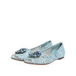Dolce & Gabbana Blue Lace Crystal Ballet Flats Loafers Shoes LA12717-37