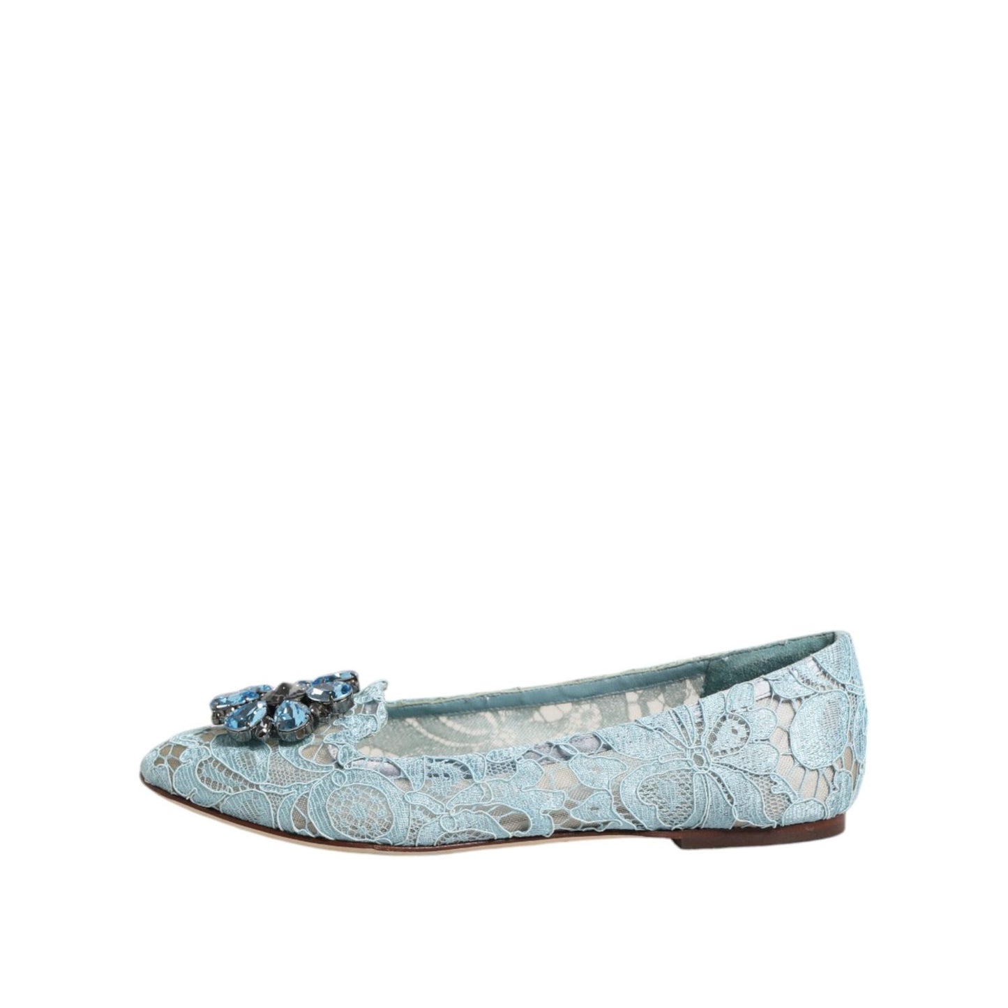 Dolce & Gabbana Blue Lace Crystal Ballet Flats Loafers Shoes LA12717-37