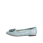 Dolce & Gabbana Blue Lace Crystal Ballet Flats Loafers Shoes LA12717-37