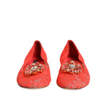 Dolce & Gabbana Orange Lace Crystal Ballet Flats Loafers Shoes