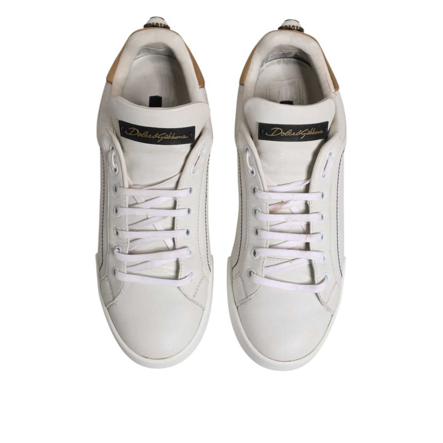 Dolce & Gabbana White Gold Leather Low Top Sneakers Shoes LA12760-39