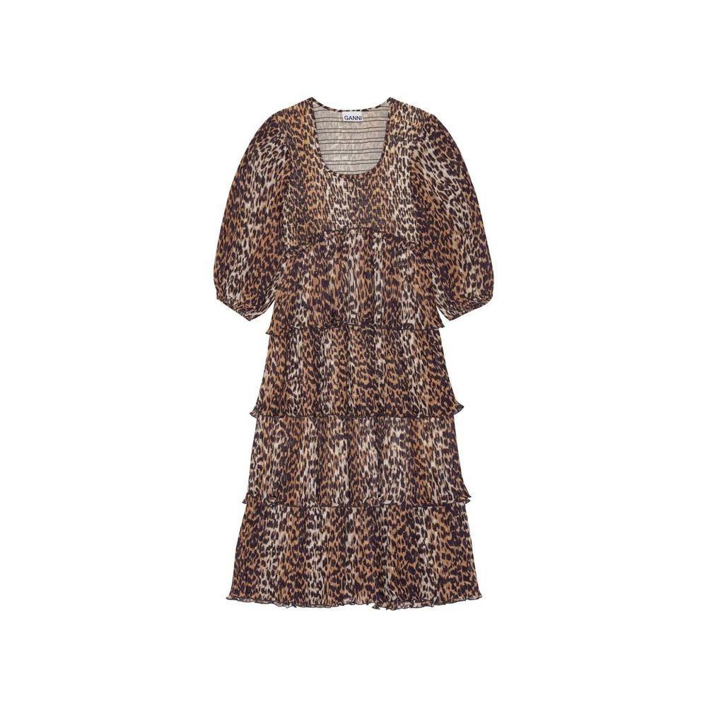 Ganni Pleated Georgette Leopard Midi Dress GA-8735481364692-42