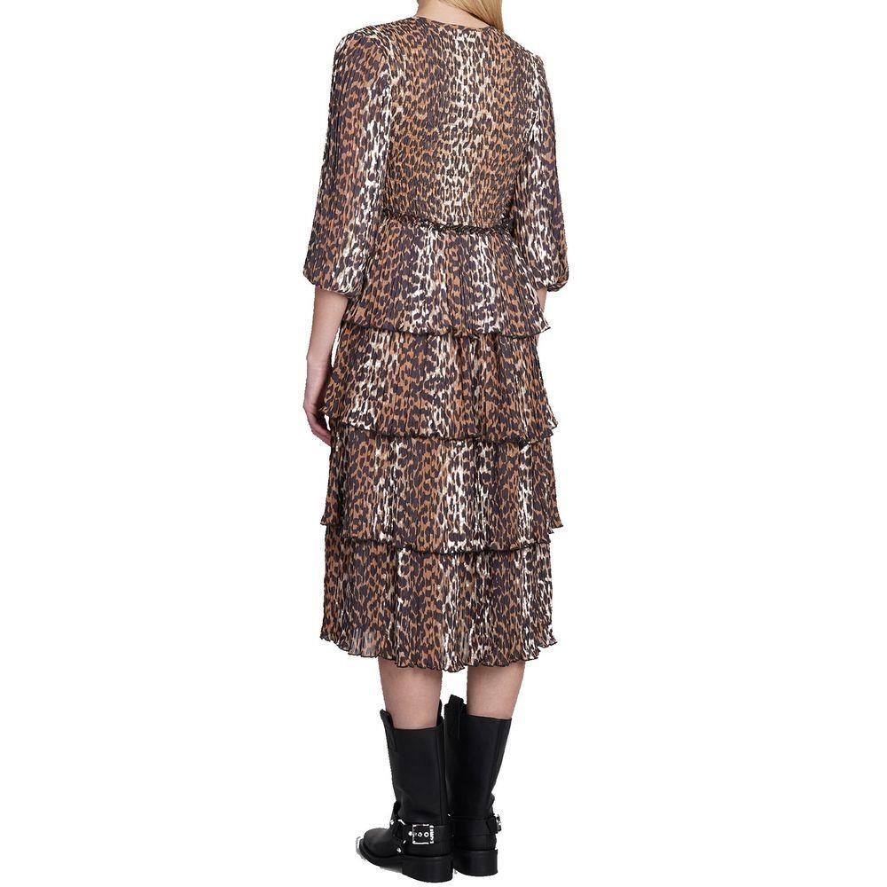 Ganni Pleated Georgette Leopard Midi Dress GA-8735481364692-42