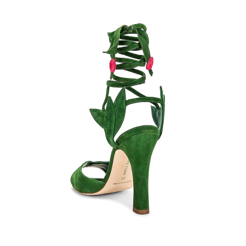 Manolo Blahnik Green Calfskin Strap-On Sandals