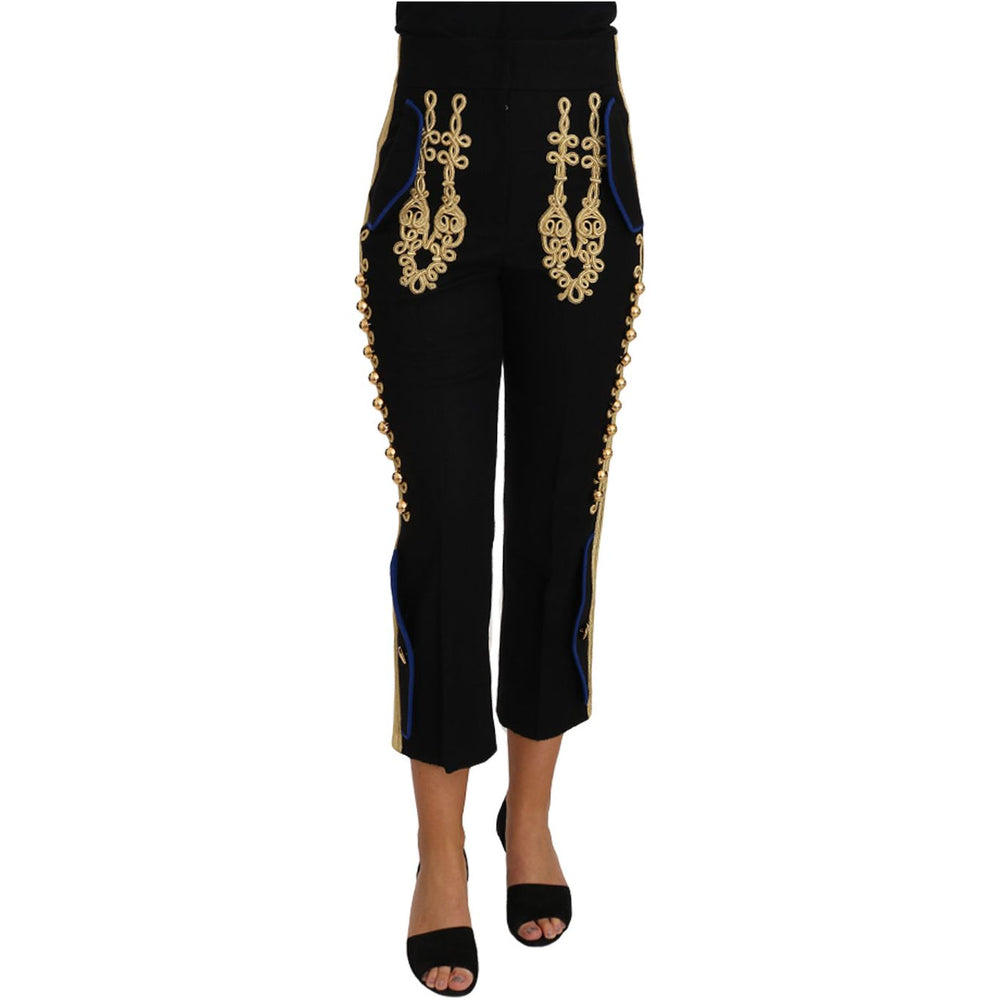 Dolce & Gabbana Military Embellished Pants Black Gold Dress Pant PAN61081-38