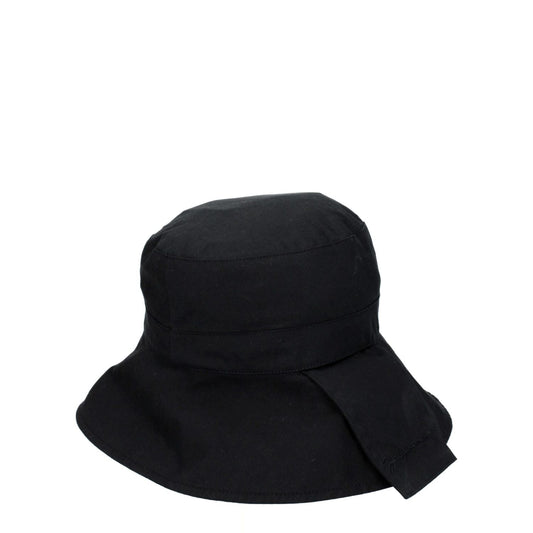 Jacquemus Black Cotton Bucket Hat with vintage effect design, made from 75% cotton, featuring casual style and polyamide blend.