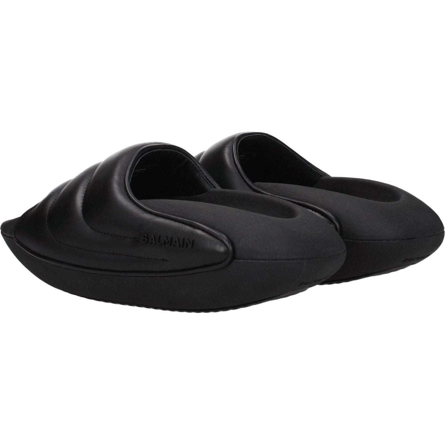 Balmain Black Leather Slippers Sandals BA-8547345924361-EU38/US8