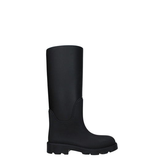 Burberry Black Cotton Rain Boots with mid heel, round toe, rubber sole, casual style, MPN 8077778, F78315, new collection.
