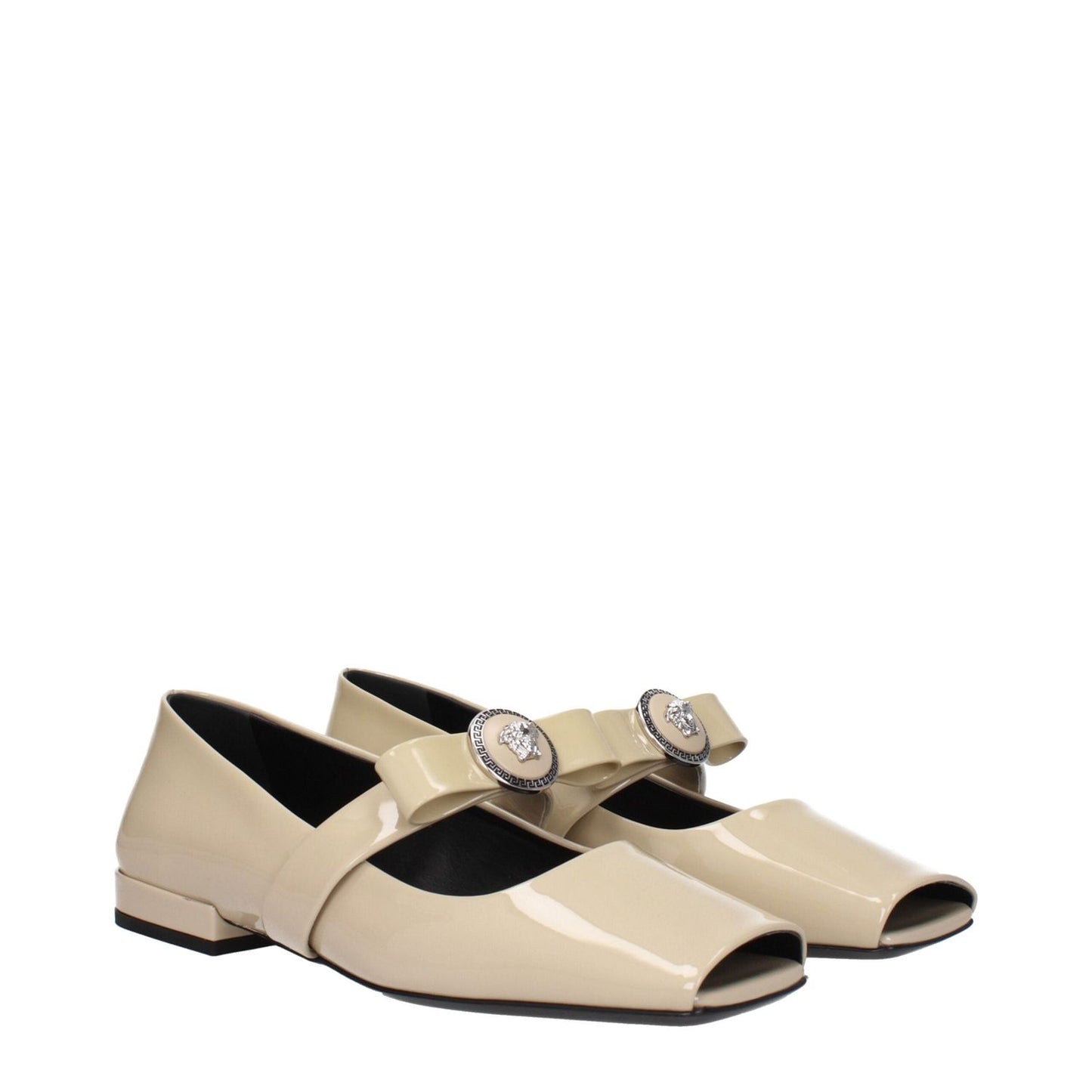 Versace Beige Leather Ballet Flats