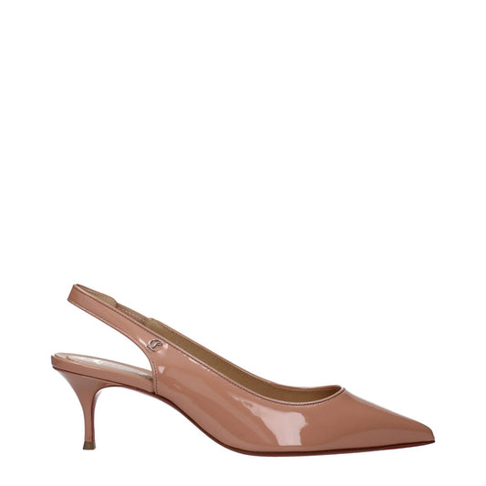 Christian Louboutin Pink Leather Mid Heel Pumps with pointy toe and elastic closure, patent leather, stylish design.