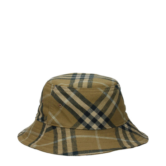 Burberry Green Cotton Bucket Hat with check print pattern, 100% cotton, MPN 8098533, new collection design.