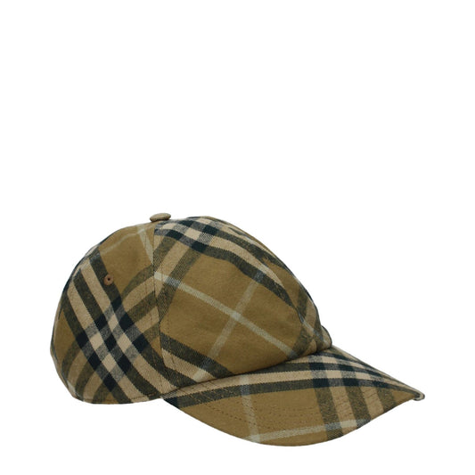 Burberry Green Cotton Cap (Baseball Hat) with check print design and buckle closure, made from 100% cotton.