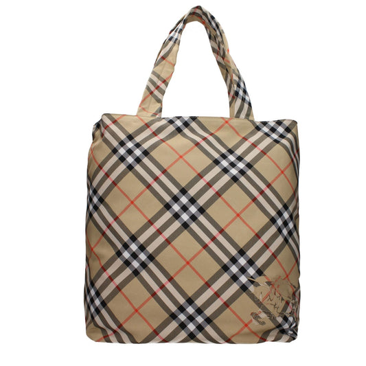 Burberry Beige Fabric Shoulder Bag with plaid pattern, featuring front logo, zip closure, and large size for casual style.