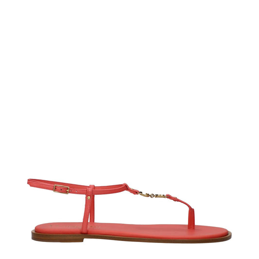 Christian Dior Pink Leather Flip-Flop Sandals with buckle closure and front logo, open toe style, low flat heel, coral accents.
