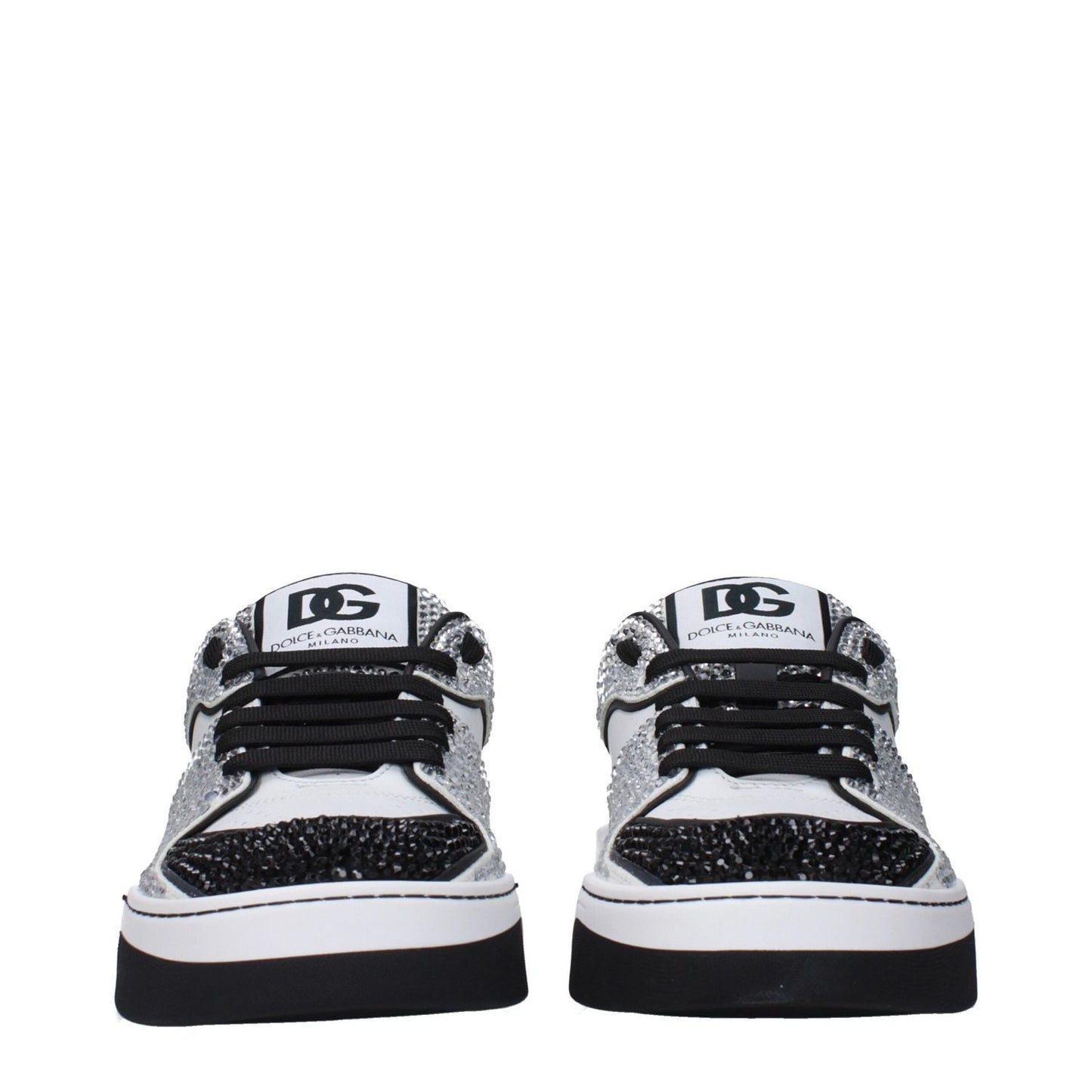 Dolce & Gabbana White Leather Low Top Sneakers with front and back logos, MPN CK2036AM80389697, code F83259, in stylish black and white design.