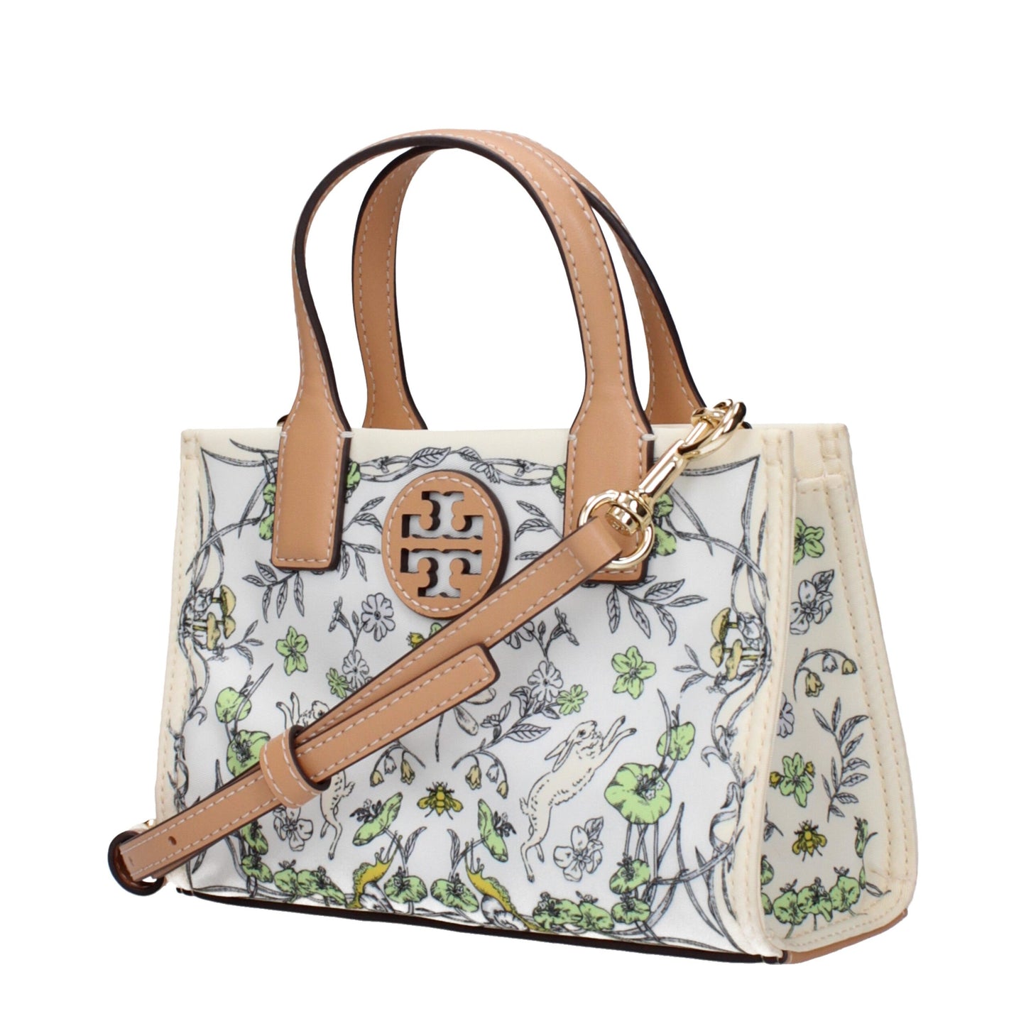 Tory Burch Beige Fabric Handbag with floral pattern, adjustable and removable shoulder strap, front logo, fabric code F83368.