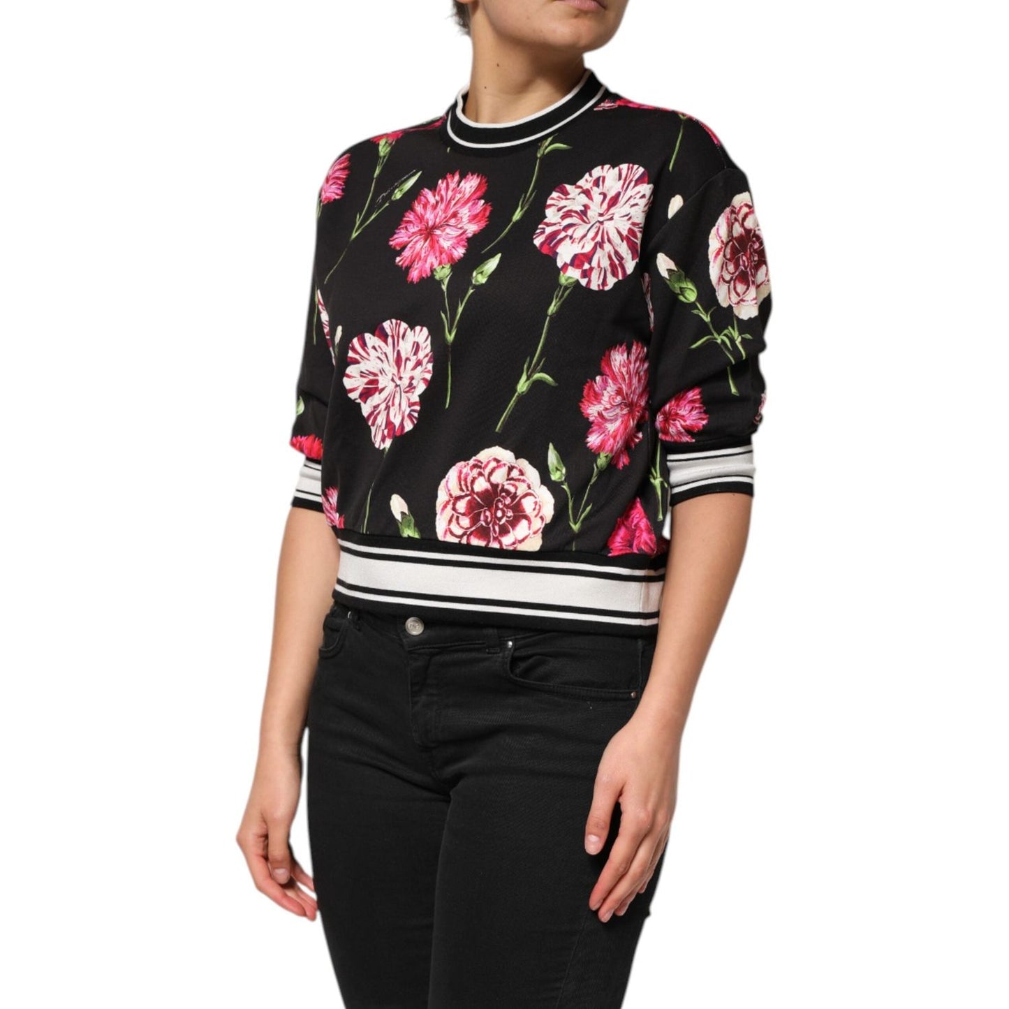 Dolce & Gabbana Black Floral Print Cotton Short Sleeves Top TSH90594-38