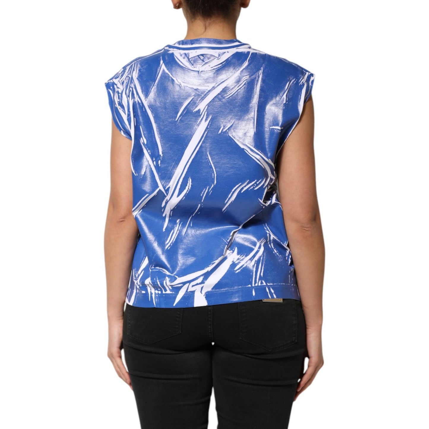 Dolce & Gabbana Blue White Cotton Logo Plaque Women Tank Top TSH90641-42