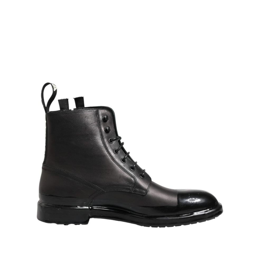 Dolce & Gabbana Brown Black Lace Up Mid Calf Men Boots Shoes MV7688-44