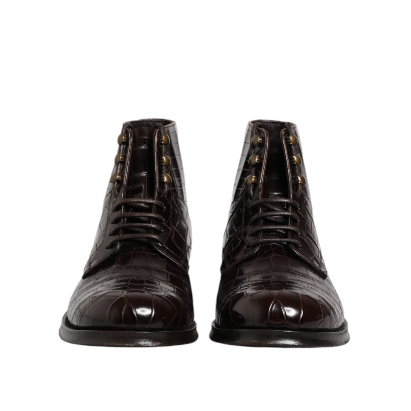 Dolce & Gabbana Dark Brown Leather Lace Up Short Boots Shoes MV7690-41