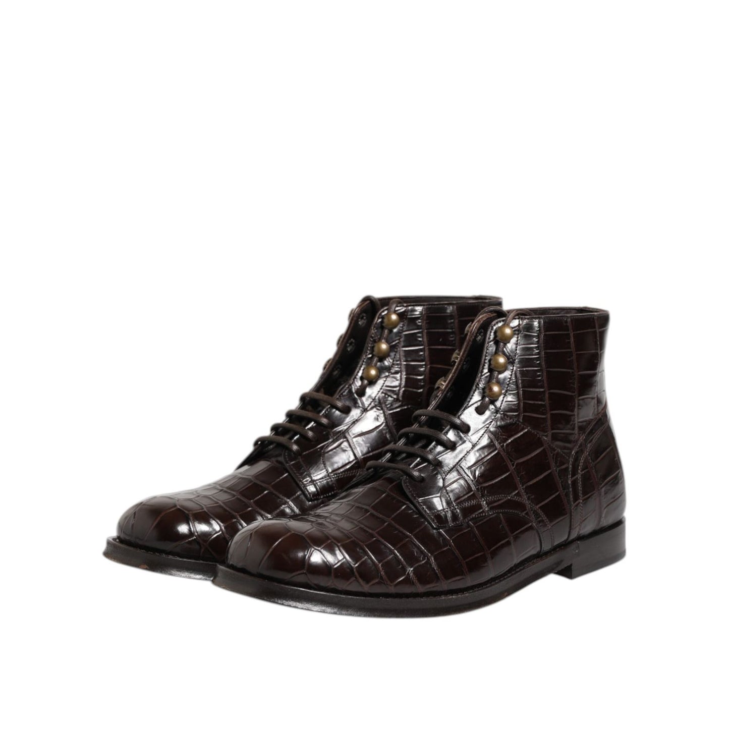 Dolce & Gabbana Dark Brown Leather Lace Up Short Boots Shoes MV7690-41