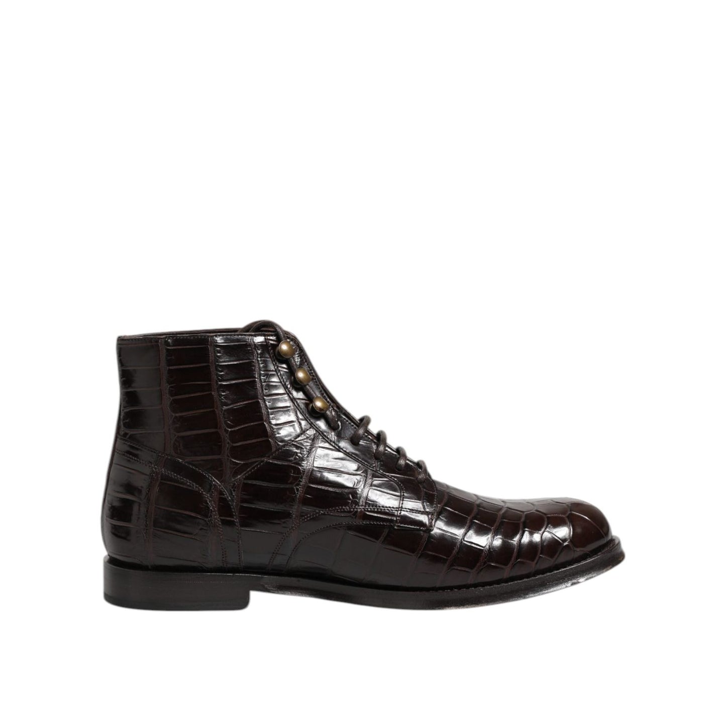 Dolce & Gabbana Dark Brown Leather Lace Up Short Boots Shoes MV7690-41
