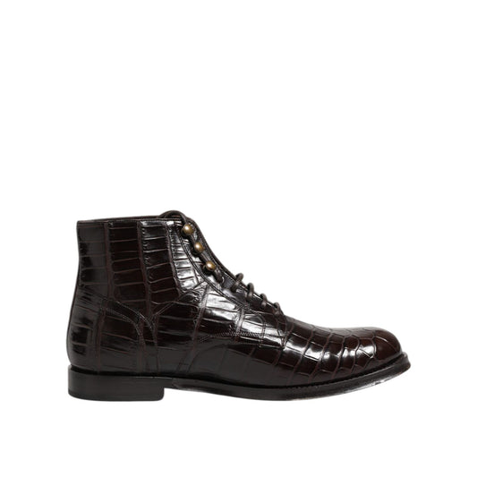 Dolce & Gabbana Dark Brown Leather Lace Up Short Boots Shoes