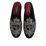 Dolce & Gabbana Black Velvet Slides DG Crown Slipper Shoes MV7629-39