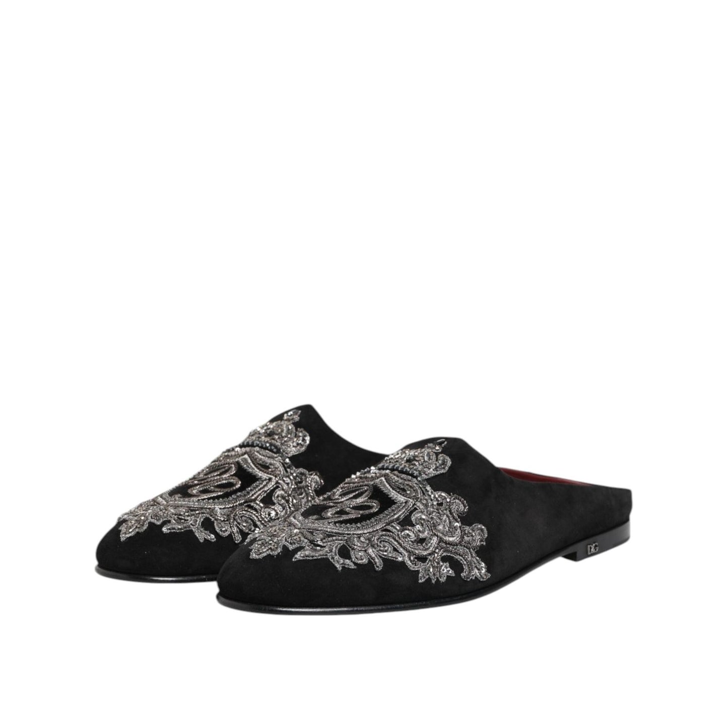 Dolce & Gabbana Black Velvet Slides DG Crown Slipper Shoes MV7629-39