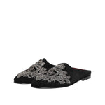 Dolce & Gabbana Black Velvet Slides DG Crown Slipper Shoes MV7629-39