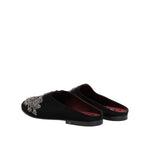 Dolce & Gabbana Black Velvet Slides DG Crown Slipper Shoes MV7629-39