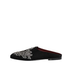 Dolce & Gabbana Black Velvet Slides DG Crown Slipper Shoes MV7629-39
