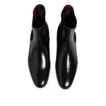 Dolce & Gabbana Black Leather Slip On Mid Calf Boots Shoes MV7687-44