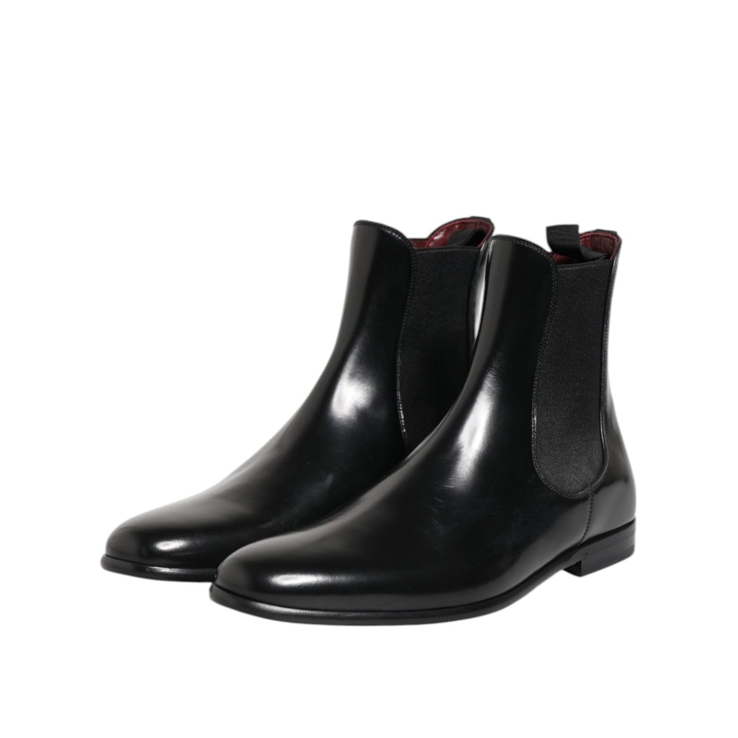 Dolce & Gabbana Black Leather Slip On Mid Calf Boots Shoes MV7687-44